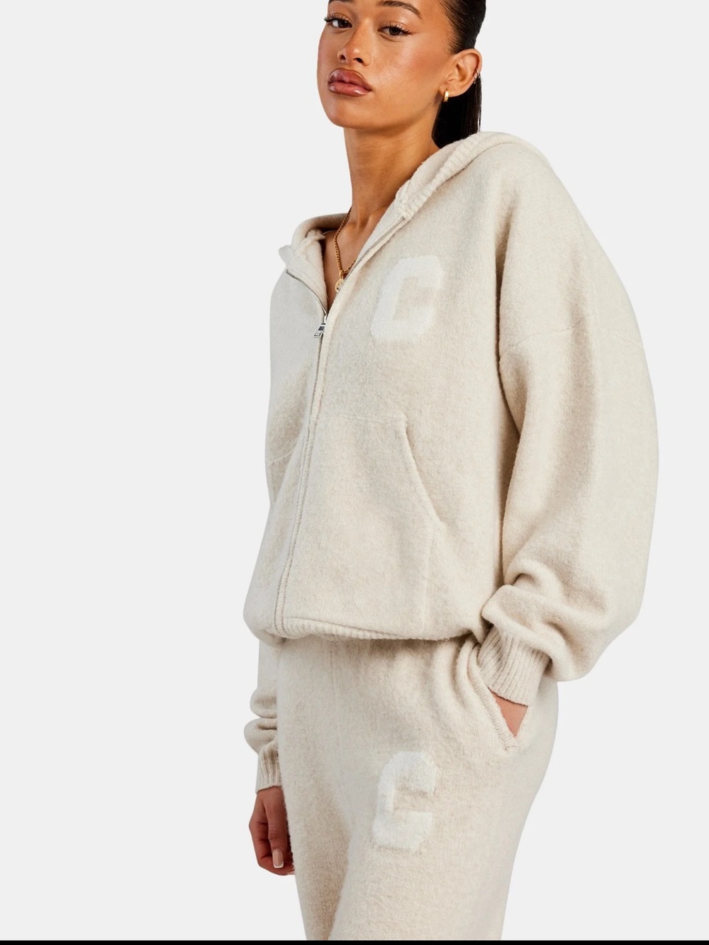 Cernucci Hooded Zip Knit Tracksuit - oatmeal